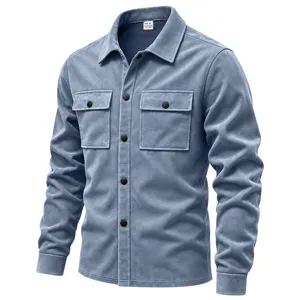 Veste chemise en daim pour homme à manches longues revers décontractée avec deux poches.