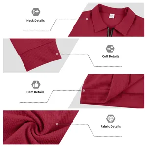 Heren Wafel Stof Gebreid Polo Jas Rits Casual Outdoor Kleding Rood Maat M Product