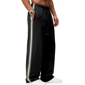 Herren gefütterte weite Jogginghose mit Seitenstreifen, elastischem Kordelzug und geradem Schnitt.