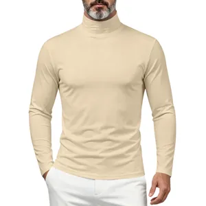 Men mock turtleneck long sleeve t-shirt slim fit casual beige knitwear apparel detail