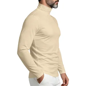 Men's Turtleneck Long Sleeve T-Shirt Slim Fit Solid Color Casual Basic Apparel Top