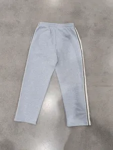 Men grey fleece side stripe wide leg sweatpants heavy knit casual loose trousers detail view