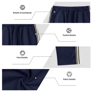 Detailansicht der Herren Strickhose mit Seitastreifen, verstellbarem Bund und weichem Stoff.
