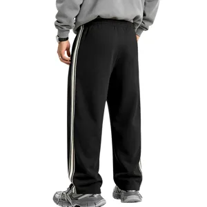 Men's side stripe wide leg sweatpants casual loose knit jogger trousers for daily wear.