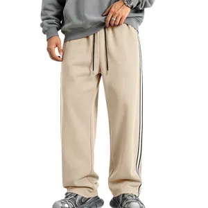 Men side stripe wide leg sweatpants casual loose knit lounge pants comfortable trousers