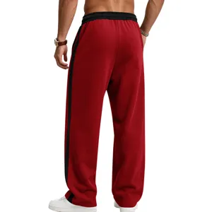 Men's fleece-lined wide-leg sweatpants with contrast side stripes, casual knit pants.
