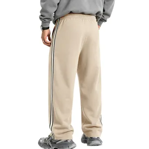 Men's casual fleece-lined wide-leg sweatpants with side stripes, comfortable winter wear.