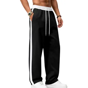 Mens casual contrast side stripe loose wide leg sweatpants streetwear trousers now.