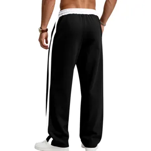 Men fleece lined wide leg sweatpants with contrast side stripe casual knit baggy trousers