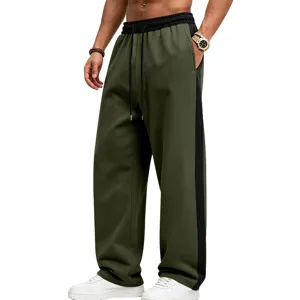 Detailed view of men's heavyweight fleece-lined sweatpants with side contrast stripe.