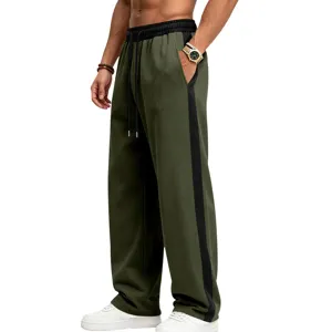 Men's fleece-lined wide-leg sweatpants featuring contrast side stripes and comfortable fit.