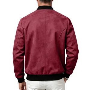 Men's Faux Suede Bomber Jacket Casual Zip Up Coat with Ribbed Cuffs and Baseball Collar