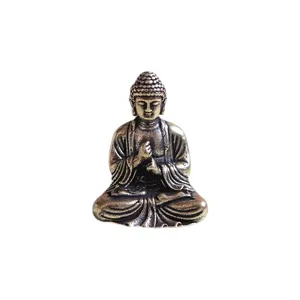 Mini brass Buddha statue antique metal handicraft for car dashboard and desktop home decor ornament.