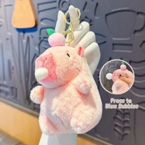 Adorable porte-clés en peluche capybara rose mignon avec breloque pêche poupée douce