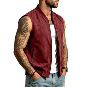 Herren Wildleder ärmellose Bomber Weste Freizeitjacke Reißverschluss Vintage Mode Kleidung