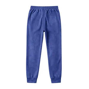 Blue fleece jogger pants for men, soft suede texture, elastic waistband, casual streetwear.