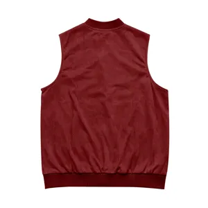 Herren Wildleder Weste Detail, burgunderrote ärmellose Jacke, lässiger Baseballkragen Top.