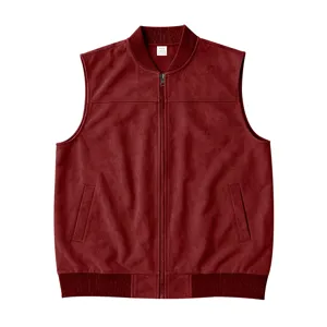 Herren Wildlederimitat Weste Freizeit Baseballkragen ärmellose Jacke dunkelrot stilvoll