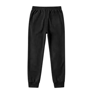 Men's black suede air layer brushed sweatpants with elastic drawstring waist and cuffed hem.