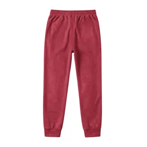 Men suede fleece joggers casual warm sweatpants elastic waist solid red comfortable pants