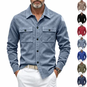 Veste Chemise en Suédine pour Hommes Décontractée Coupe Décontractée Manches Longues Avec Poches Col Rabattu Haut Workwear
