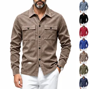 Veste Chemise en Daim pour Hommes Simple Boutonnage Workwear Utilitaire Doubles Poches à Rabat Manches Longues Décontracté Automne Top Mode