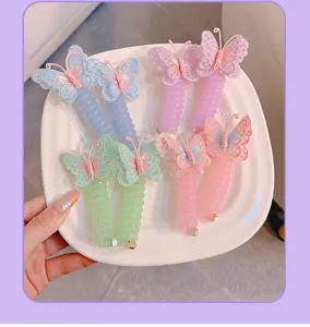 Cute butterfly telephone wire hair ties for kids, sweet embroidery design girl hair accessories.