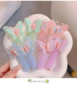 Cute embroidery butterfly telephone wire hair ties for kids, soft and elastic cute hair accessories