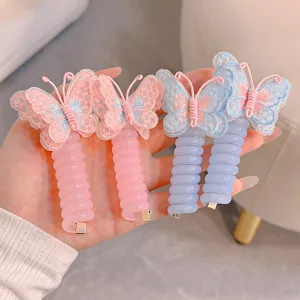 Korean style telephone wire hair ties with cute embroidered bows for girls hair accessories main