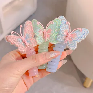 Cute butterfly hair ties with colorful telephone wire bands, sweet girls hair accessories.