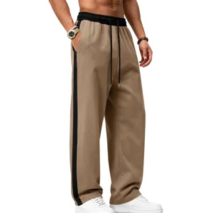 Men's side stripe fleece sweatpants loose casual knit trousers with comfortable drawstring waist.