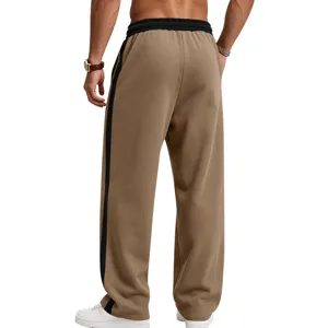 Men's fleece-lined wide-leg sweatpants casual winter warm knit trousers with side contrast stripe