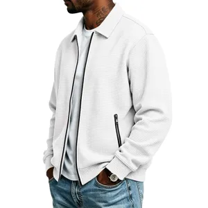 Heren wit wafelbreisel met rits jas casual outdoor stijlvolle bovenbekleding top nieuw