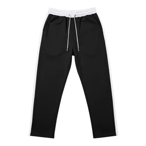Men's fleece lined wide leg sweatpants with contrast side stripes, casual sports pants