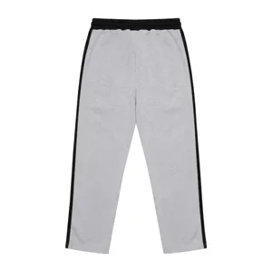 Men's grey fleece lined wide leg sweatpants with black stripes, casual athletic pants.