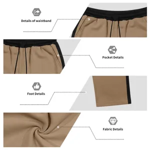Detailed view of men's side contrast fleece wide leg sweatpants, showing waist and fabric.