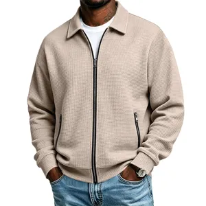 Heren wafelbreisel jas met rits reverskraag casual bovenkleding voor herfst dagelijks