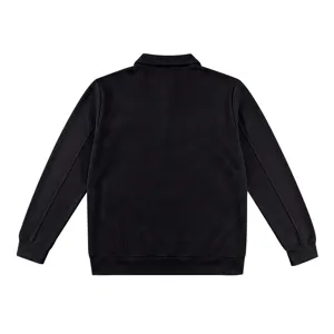 Zwarte wafelbreisel jas achterkant detail, stijlvolle heren casual revers jas met rits.