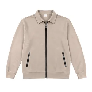 Heren stijlvolle wafel breien revers jas casual volledige rits bovenkleding kaki maat M.