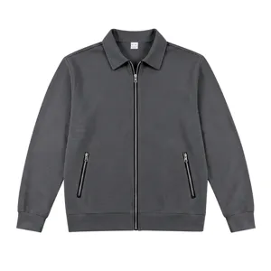 Heren wafelbreisel rits jas casual lange mouwen revers bovenkleding zakken grijs