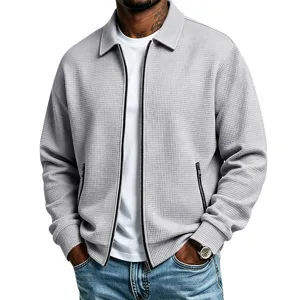 Heren revers waffel breisel jas met volledige rits casual bovenkleding voor buiten sporten.