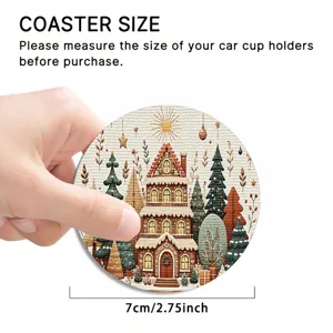Christmas gingerbread house pattern round drink coaster for home and coffee shop decor 7cm