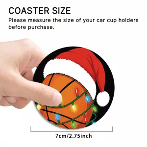 Sous-verre de voiture de Noël avec motif de basket-ball, tapis antidérapant, diamètre 7cm.