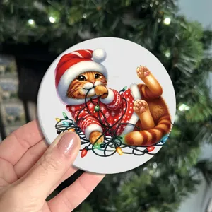 Christmas cat ceramic coaster festive cute ginger kitty table mat holiday home decor gift
