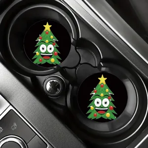Primo piano di simpatici sottobicchieri auto albero di Natale, tappetini assorbenti.