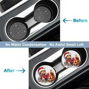 Car cup coasters absorbent silicone cute Christmas cat design auto interior drink coasters