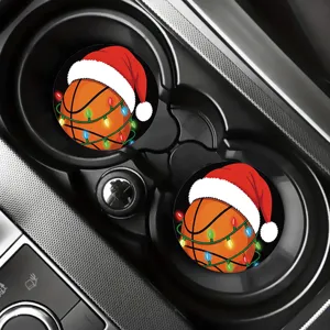 Sous-verre de voiture de Noël, design basket, tapis antidérapant pour porte-gobelet de vacances.