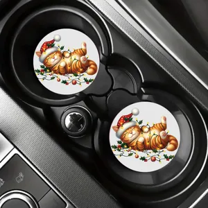Posavasos de coche de silicona con diseño de gato de Navidad lindo antideslizantes 2pcs