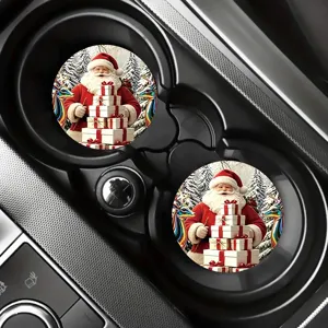 Detail view of Christmas Santa Claus car cup coaster set, festive interior decoration mat.