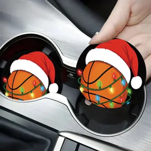 Sous-tasse de voiture de Noël tapis de tasse rond antidérapant pour porte-gobelet auto